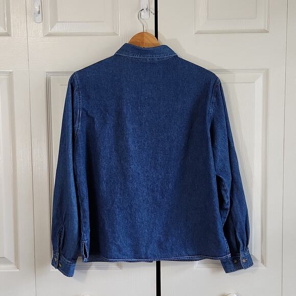 Cabin Creek Womens Denim Button Front Shirt Size PL Embroidered Farm Pumpkin - Picture 2 of 11